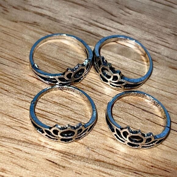 Distressed Silver Toned Open Lotus Flower Outline Ring, Women’s Size: 6.5 - Picture 5 of 6